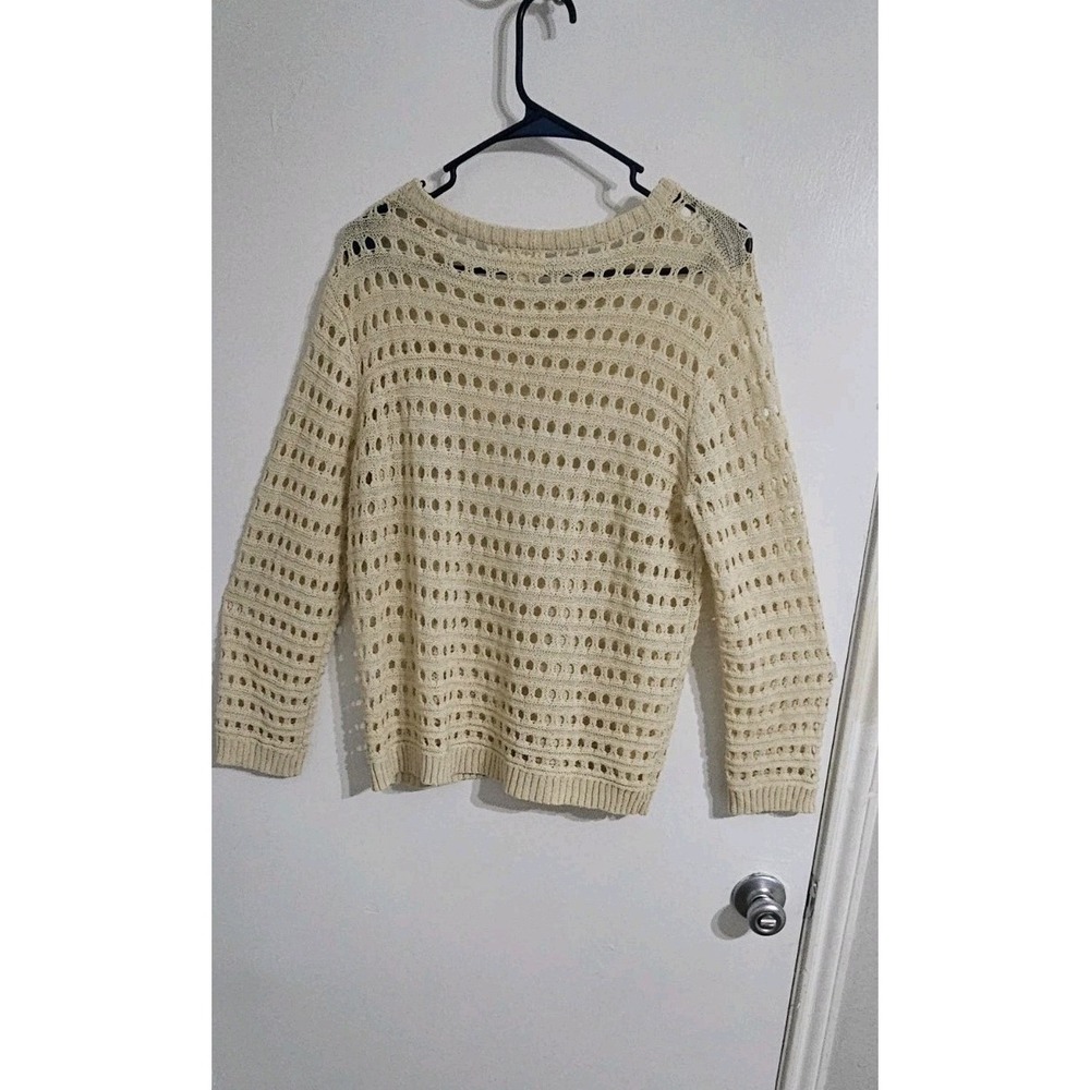 Bibi Womens Perforated Sweater Extra Large Ovory Festival Crochet Hippie Neutral - Picture 5 of 6